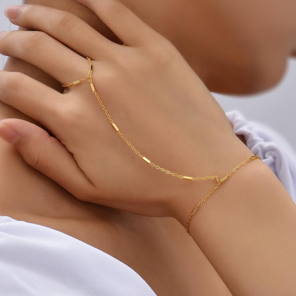 Beach Chain Ring Bracelet Integrated Chain Thin Chain Finger Bracelet Women's Accessories Jewelry