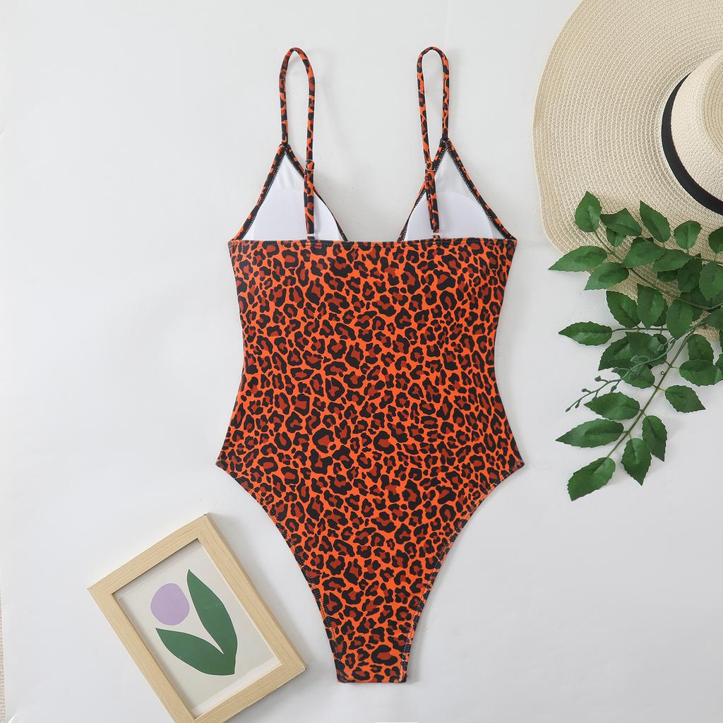 Fashion Leopard Pattern Backless Triangle Bikini Swimsuit For Beach Vacation