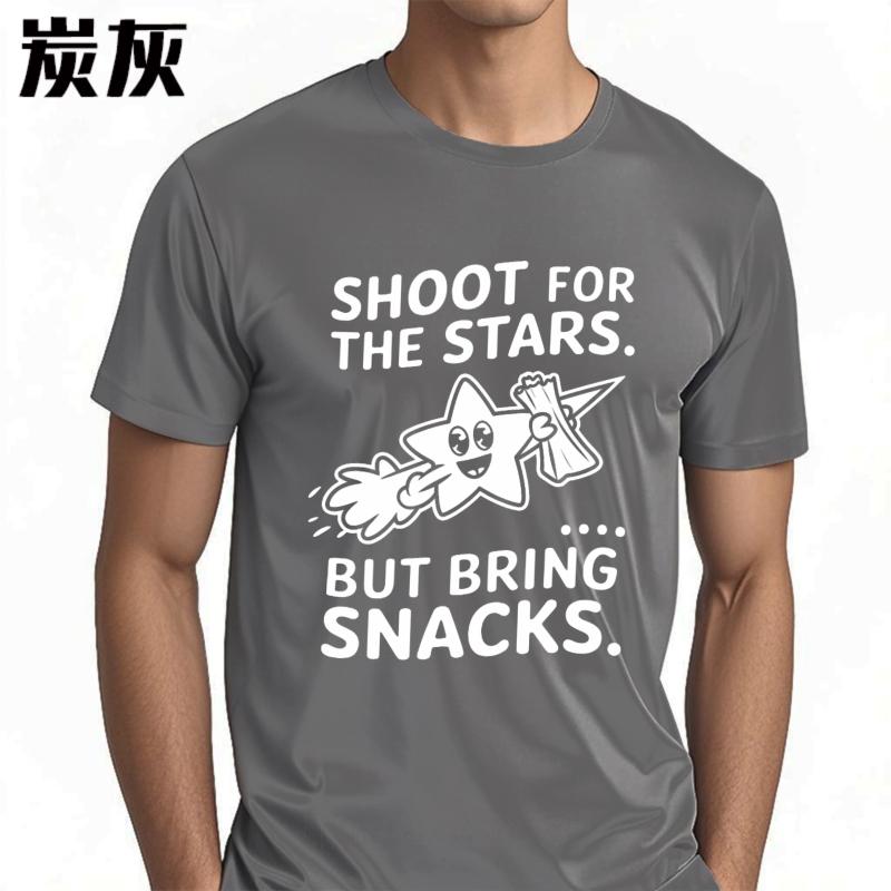 Minimalist Tshirt Casual Tee Solid Color For him Oneck tshirt unisex Shoot For The Stars But Bring Snacks Anime Men Tee shirt