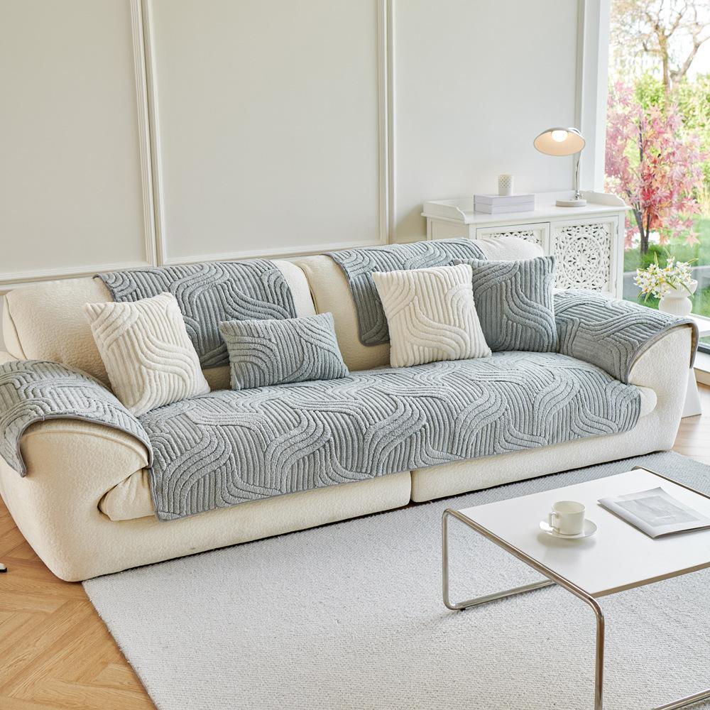 Thickened Plush Sofa Cushion Autumn And Winter New  Straight Row One Piece High-Grade Non-Slip Seat Cushion Sub-Cover Cloth Towel