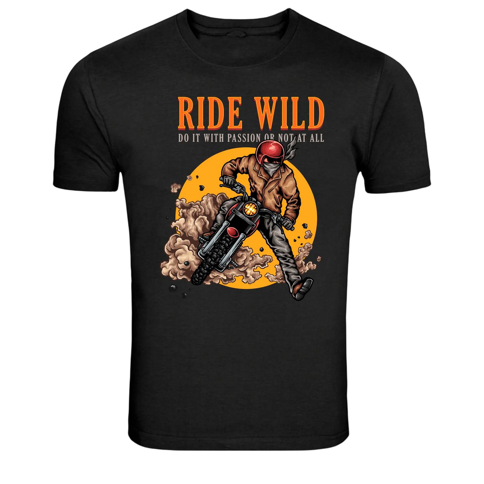 Ride Wild Vintage Motorcycle Rider Graphic T-Shirt XL