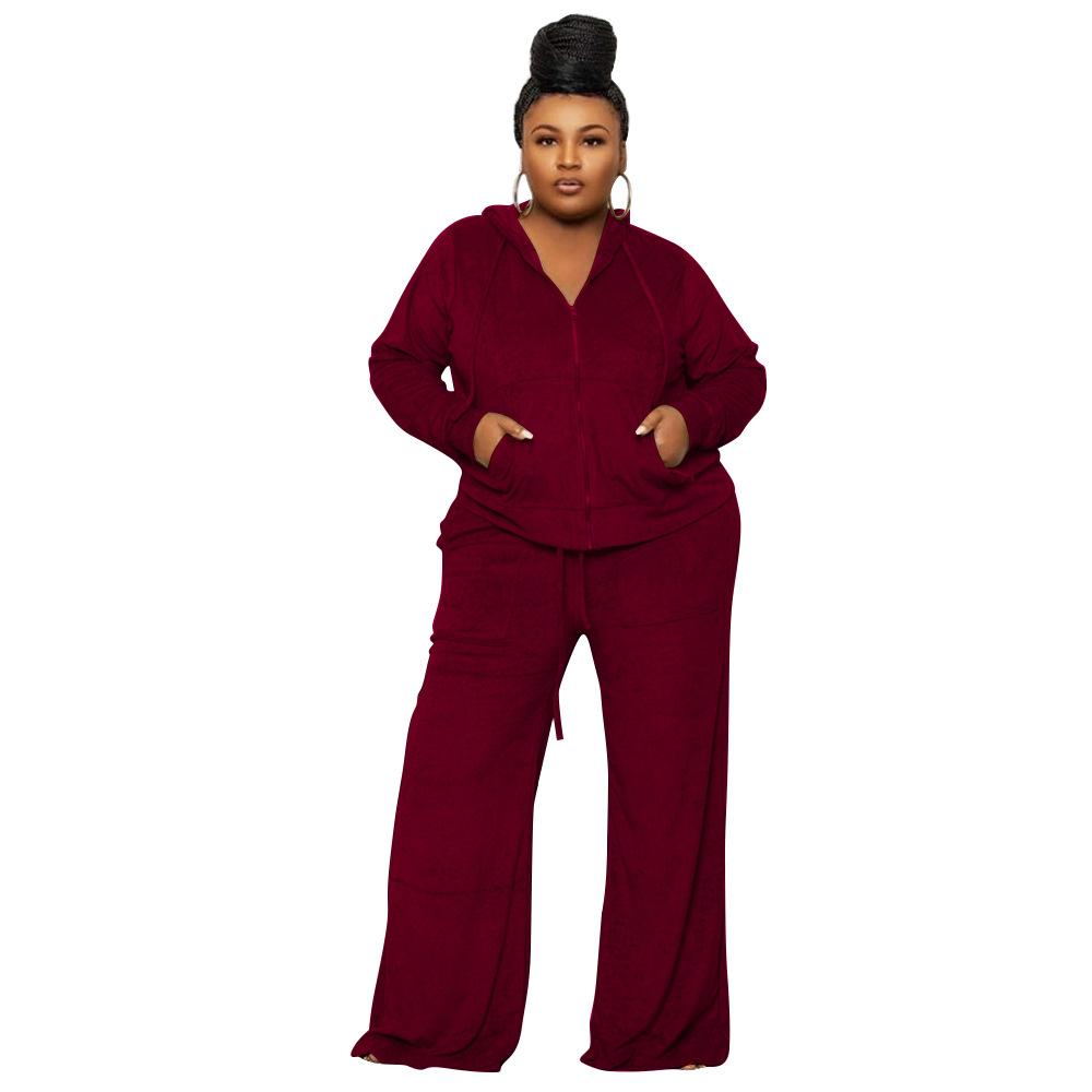 Übergröße Samt Damen Zweiteiliges 2-teiliges Set Outfits Mode Kurve Gerade Hosen Anzug und Trainingsjacke Street Trainingsanzug