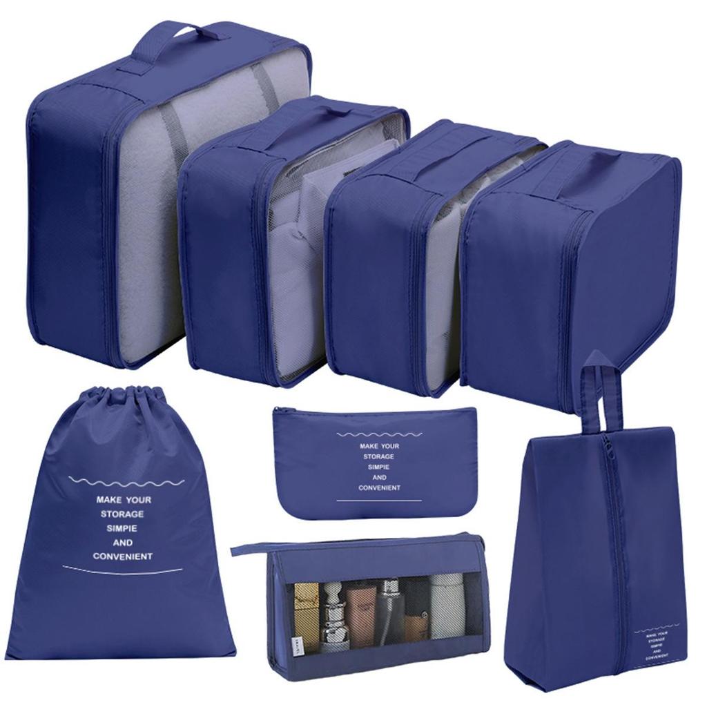 Twill 8-piece Multi-purpose Travel Storage Bag Set for Clothes & Toiletries