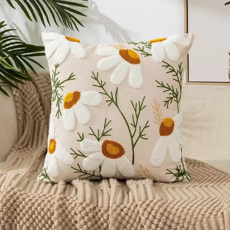 45X45Cm Flower Embroidered Throw Pillow Cover Plant Towel Modern Stamping Waist Cushion Cover Decor Home Decorative Pillowcase