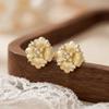 S925 Sterling Silver Flower Moissanite Stud Earrings 14K Gold Plated Brushed Finish Fine Earrings Jewelry for Women