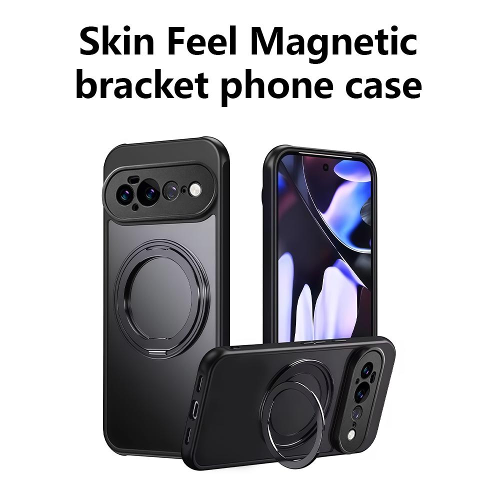 Nieuwe Mat Transparant Magnetisch 360° Rotatie Stand Hoesje Voor Google Pixel 11 10 9 Pro XL 8 7 Pro 10a 9a 8a 7a Metalen Ringhouder Cover Google Pixel 9a zwart