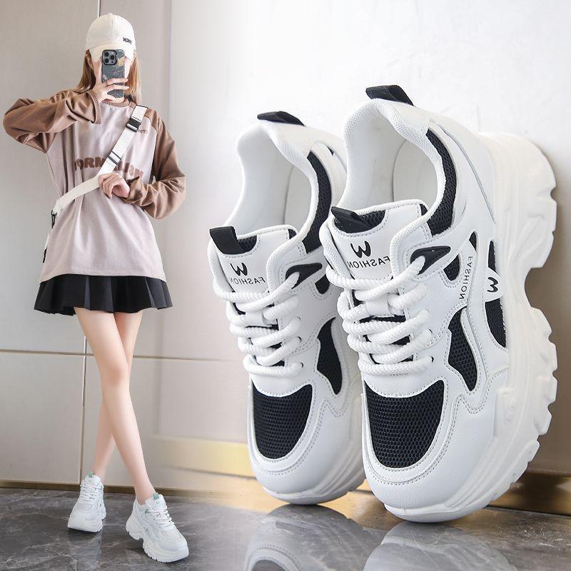 

Leather Dad Shoes Women s Inner Height-increasing Mesh Shoes 40 чёрный