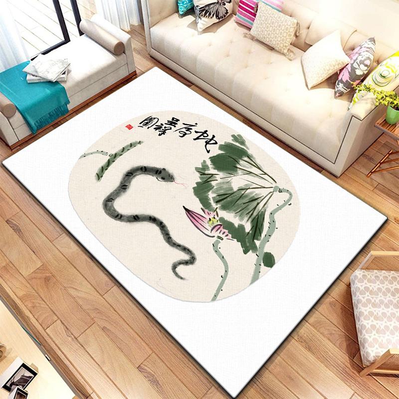Twelve Chinese Zodiac Animals Painting Carpet for Living Room Large Area Rug Black Soft Carpet Home Decoration Mats Boho Rugs