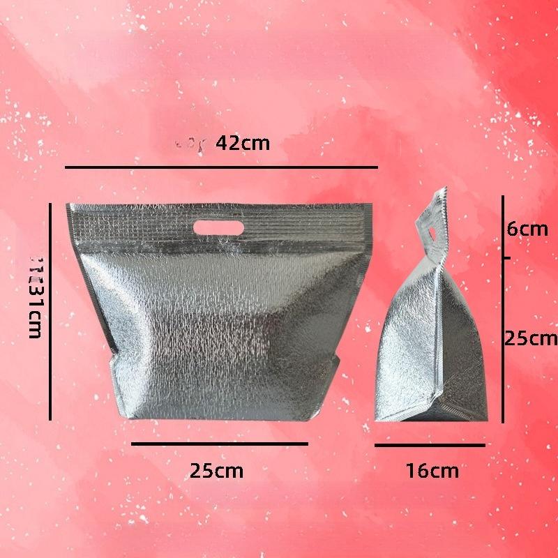 Thermal Insulation Aluminum Foil Disposable Food Delivery Pouch Food Fresh-keeping Refrigerate Bags Self Sealing Zipper Three-dimensional Tote Pockets