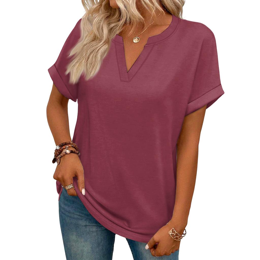 Stylish Women's Casual V-neck Short-sleeved Color T-shirt