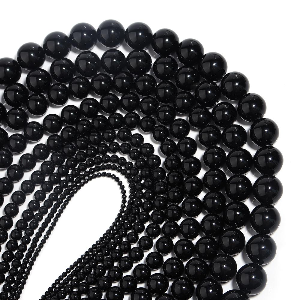 32-190 Stück Schwarze Achatperlen Natursteinperlen Runde Onyxperlen Lose Abstandshalterperlen Für Schmuckherstellung DIY Armband Zubehör
