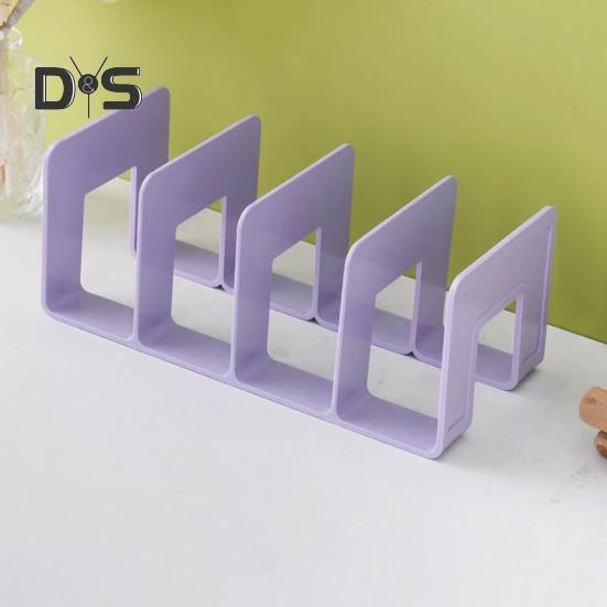 Desk Boodend Storage Organizer Book Support Stand with 4 Vertical Compartments Plastic File Sorter Rack for Book Magazines