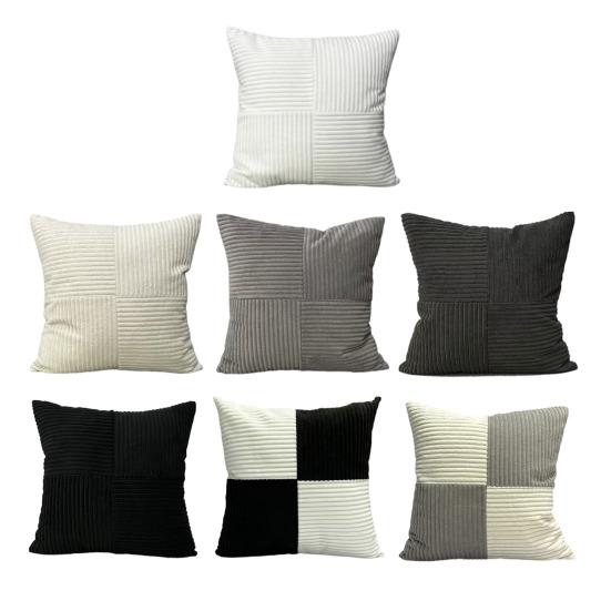 Kissenbezug mit Streifenmuster, Kontrastfarbe, Patchwork, versteckter Reißverschluss, 45 x 45 cm