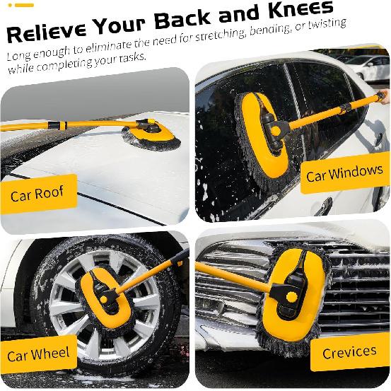 Ordenado 15°Curved Car Wash Brush With Long Handle, 43" Car Cleaning Brush With Extension Pole, Microfiber RV Wash Mop Scratch-Free, Exterior Washer