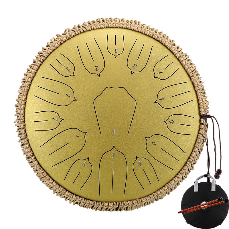 Hluru 13 Inch 15 Notes Glucophone Tank Drum Key D Steel Tongue Drum for Drop shippping Hanpan Meditation Instrument золотой