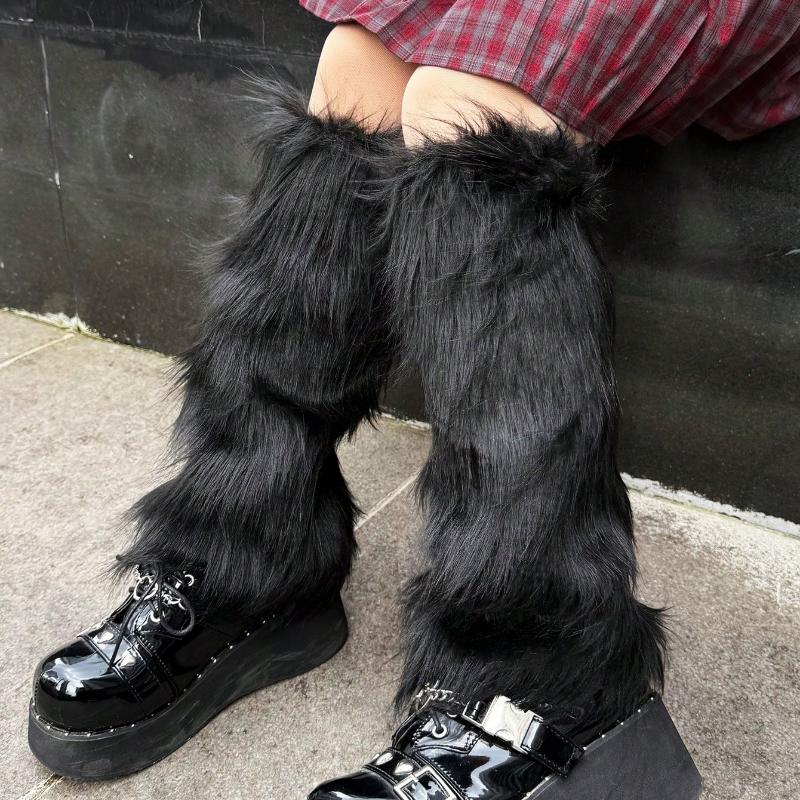 

1 пара коричневых однотонных гетр из искусственного меха, стиль Y2K, всесезонные 40cm чёрный