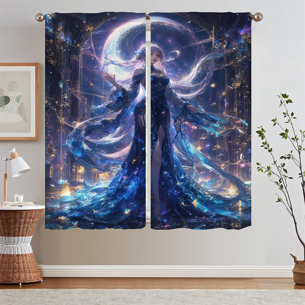 

Тень звезд и луны, шторы для спальни, 2 шт., затемняющие шторы, щупальца, шторы для детской комнаты, тюль для гостиной W50xH70cmx2pcs-CL