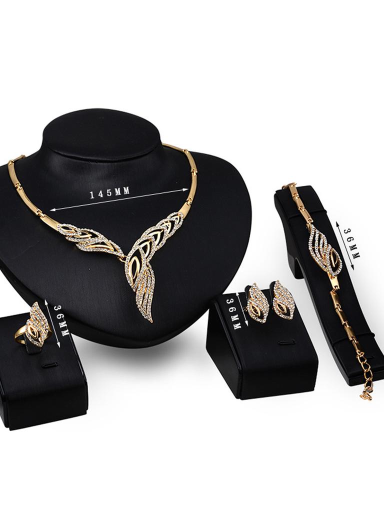 Women's Fashionable Design Metal Earrings, Necklaces, Bracelets, and Ring Sets Suitable for Banquets and Holiday Gifts