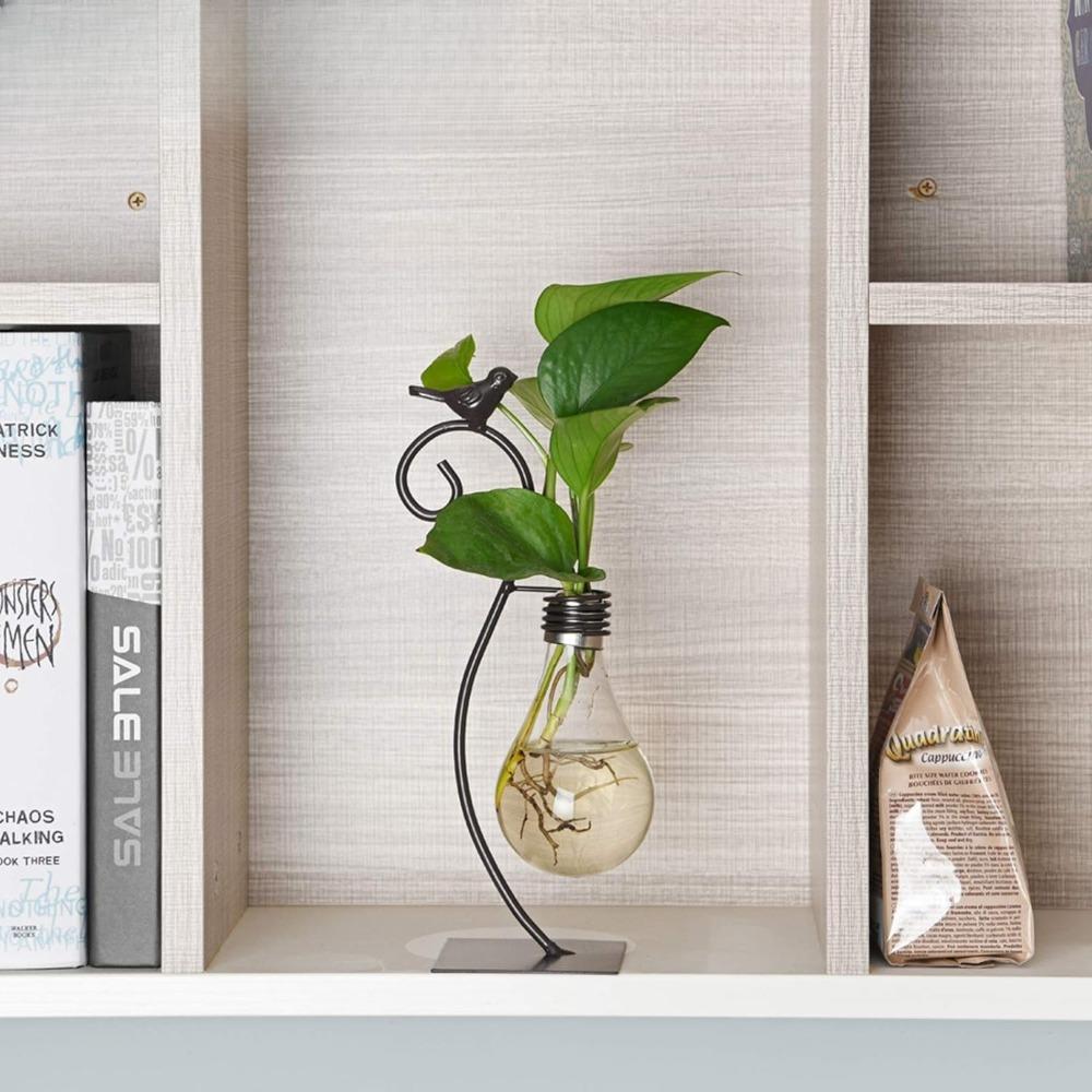 1pc Desktop Glass Planter Hydroponics Vase Planter Bulb Vase with Holder for Home Decoration Modern Creative Bird Plant Terrarium Stand
