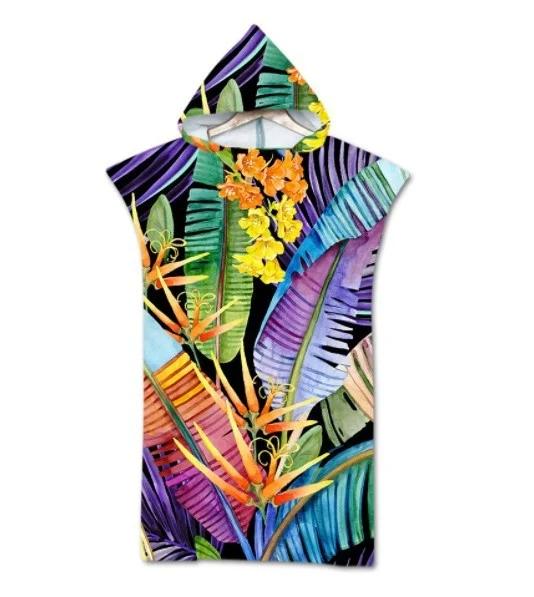 Leaf Pattern Microfiber Beach Towel Quick Dry Hooded Cloak Wetsuit Towels Adult Kids Parent-Child Poncho Bathrobe For Swim Surf