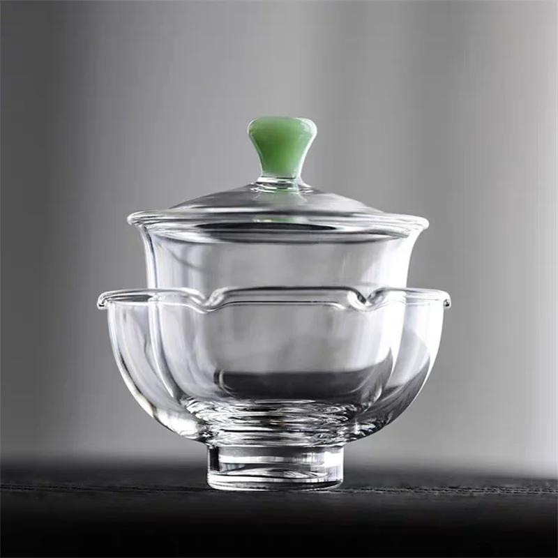 Small Capacity 75ml Sancai Glass Gaiwan Chinese Teaset Tea Bowl Tea Tureen Heat-resistant Kung Fu Tea Cup with Lid Teaware