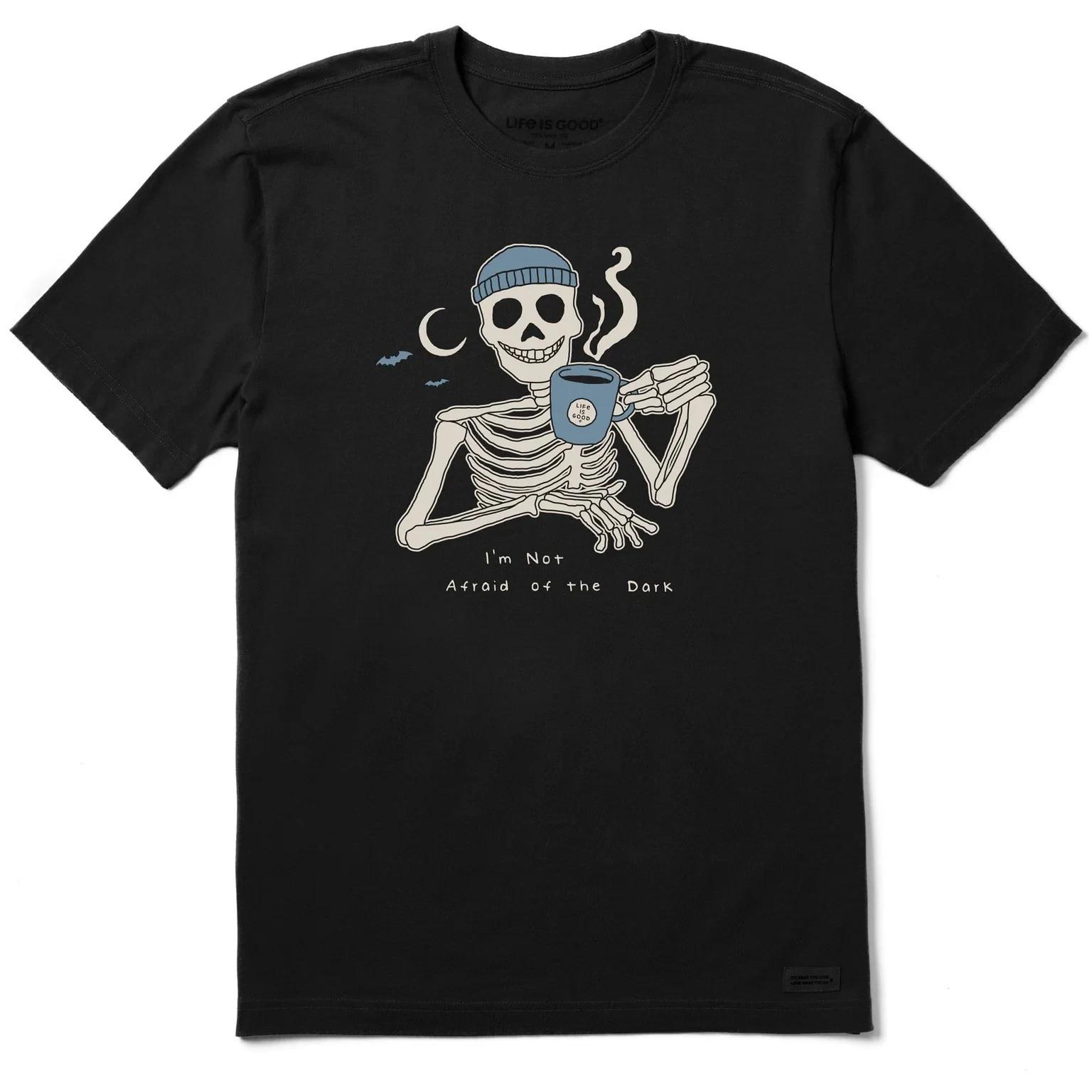 Life is Good. Men s Not Afraid Skeleton Short Sleeve Crusher Tee, Faded Black 4XL