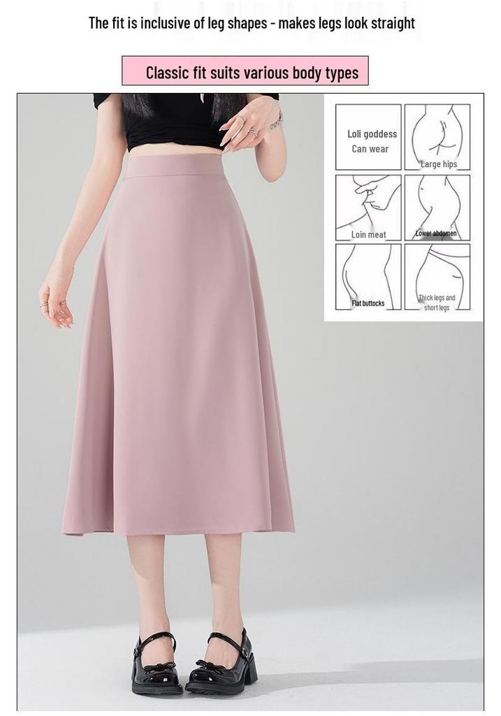 Plus Size Korean Style Slimming Black Skirt - Thin Material, Versatile, Solid Color, Spring/Summer