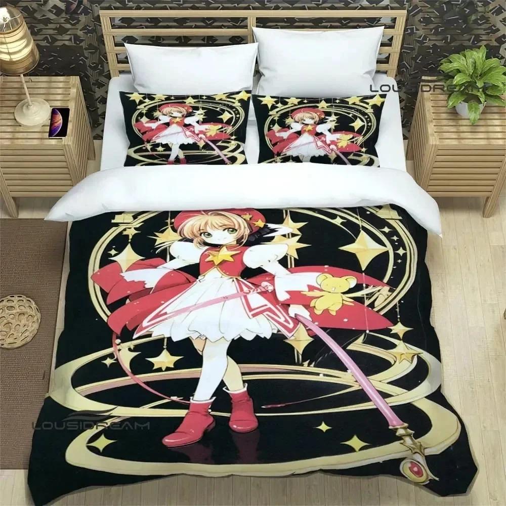 Druk 3D Zestaw pościeli Anime Card Captor Sakura Miękny nowoczesny narzuta na łóżko do sypialni Wygodna poszewka na kołdrę Poszewka na kołdrę i poszewka na poduszkę