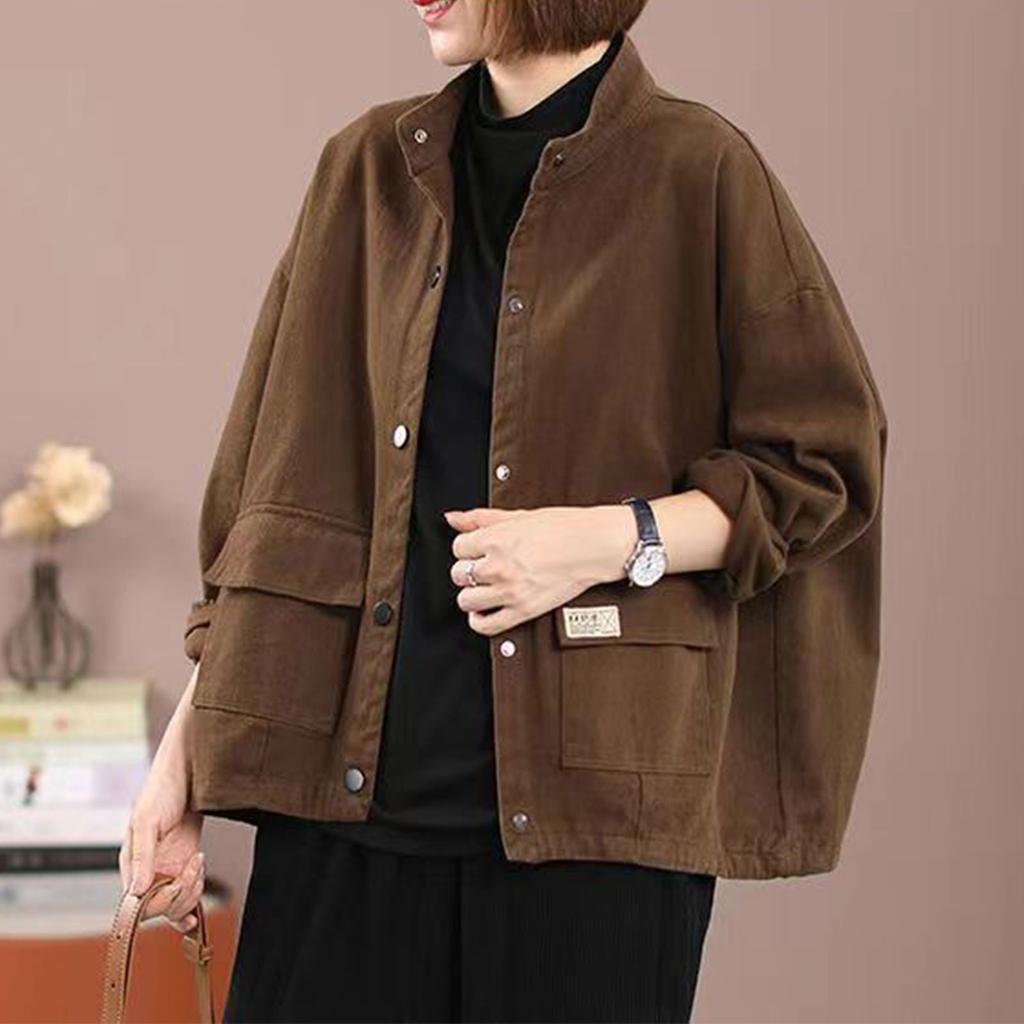 

Four Season Women s Casual Denim Jacket Short Loose Jacket with Black Brown Long Sleeves S