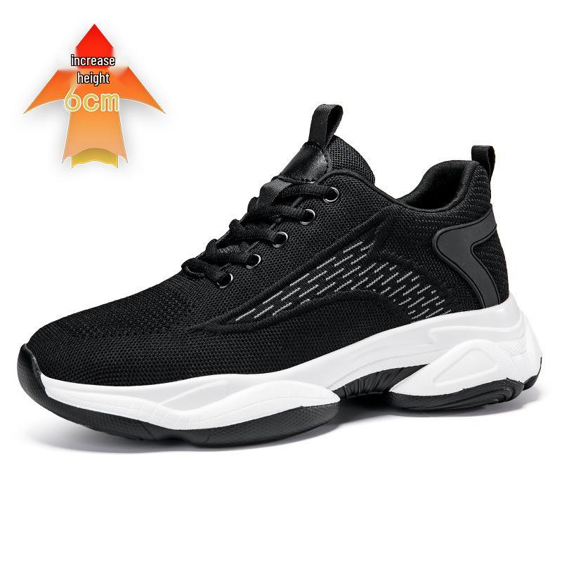 Invisible 8CM Height Increasing Men's Shoes - Breathable Flyknit Low Heel Running Casual Sneakers for Spring & Autumn.