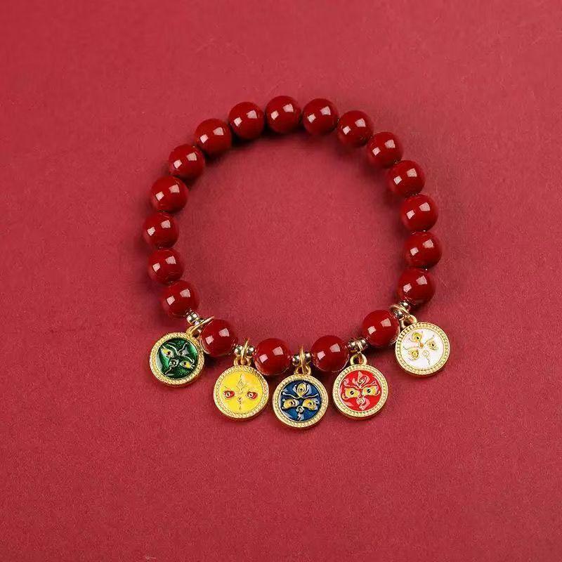 

Five Gods of Wealth Cinnabar Bracelet: Purple Gold Sand Unisex Benmingnian Jewelry
