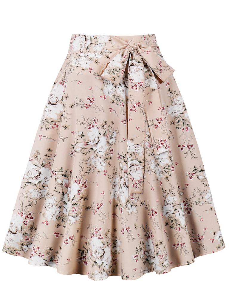 2024 Spring Collection Waist-Tie Print Midi Skirt