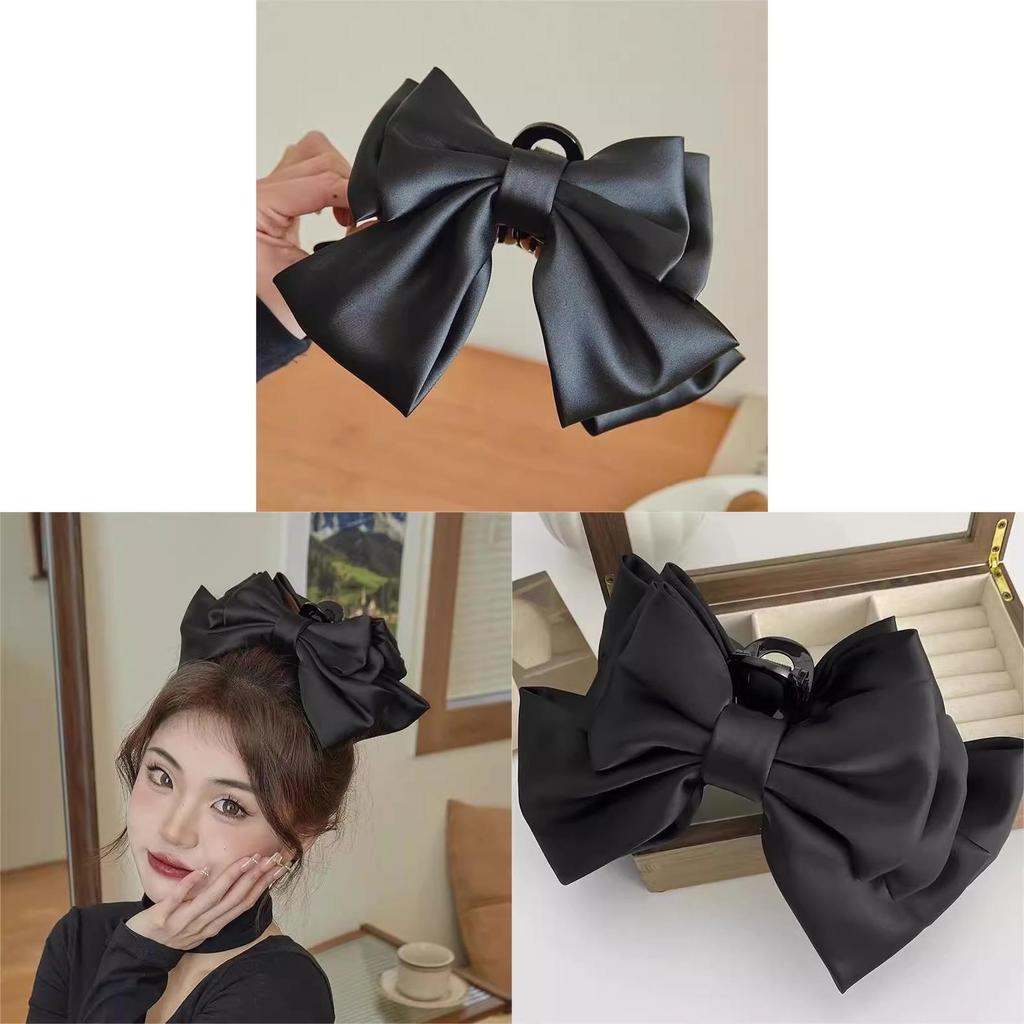 Black Bowknot Princess Hair Clip With Large Shark Clamp For Women And Daily Use