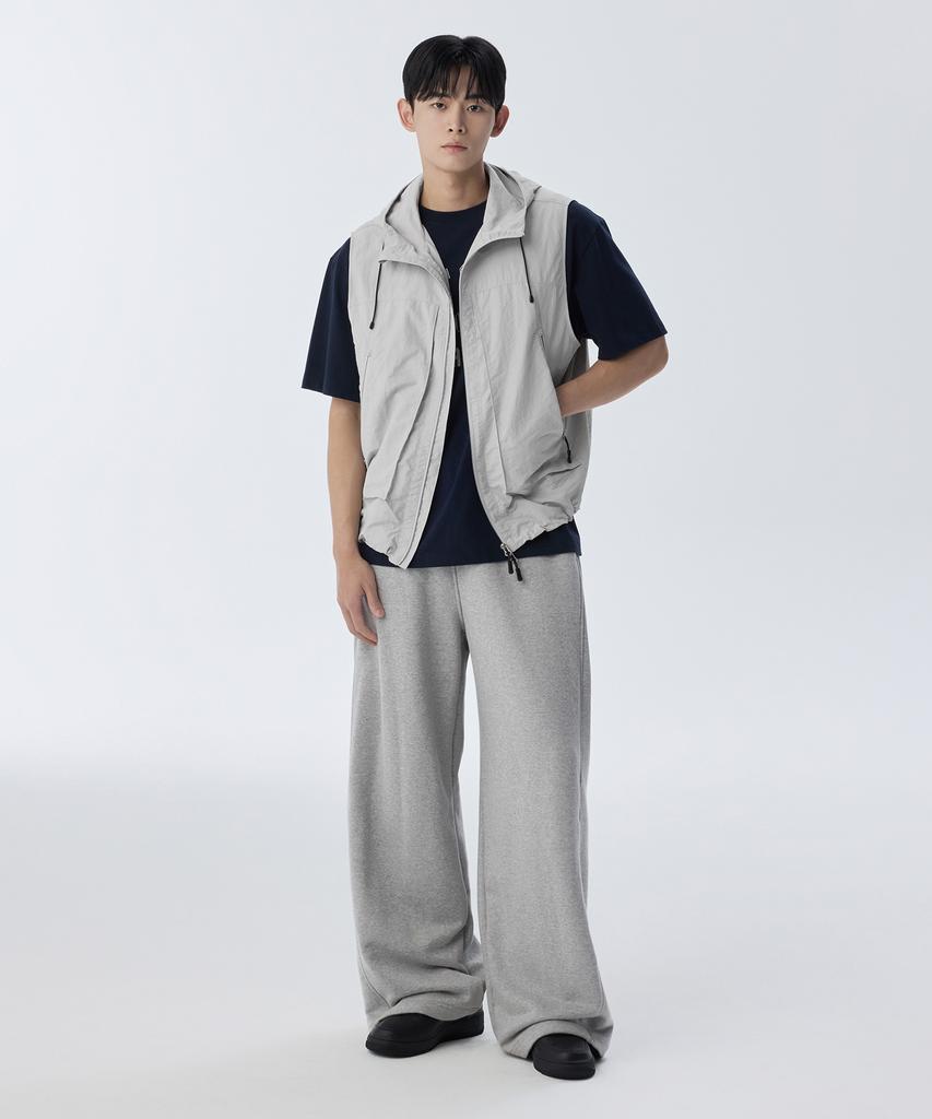 Not Only For Today High-Neck 3D Pocket Hooded Vest [Light Gray]