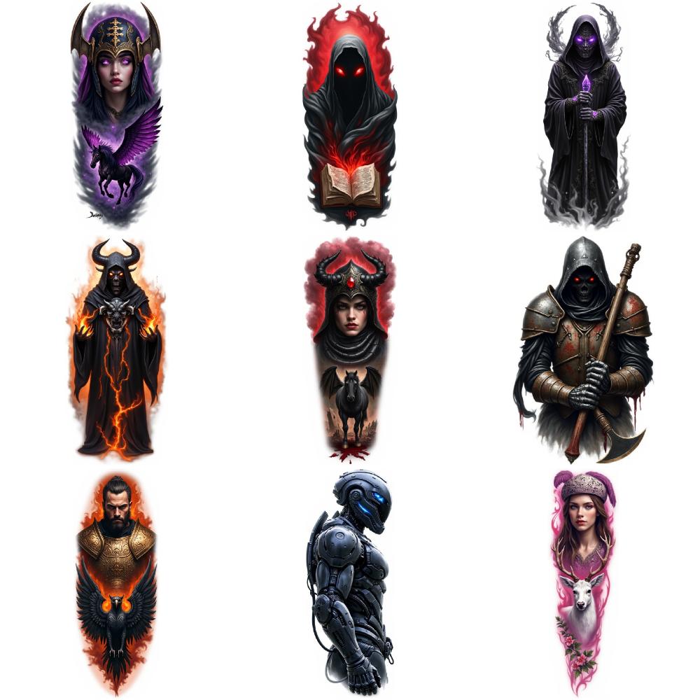 9pcs Temporary Tattoo Realistic Temporary Tattoos Space Explorer Demonic Creature Mystic Wizard For Male Adult Arms