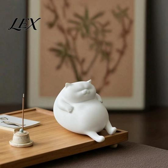 Cute Room Decor Aesthetic 3D Printed Fat Cat Figurine, Lazy Statue, Minimalist Shelf Tabletop Ornament for Office Desk And Desktop Gadgets Stress