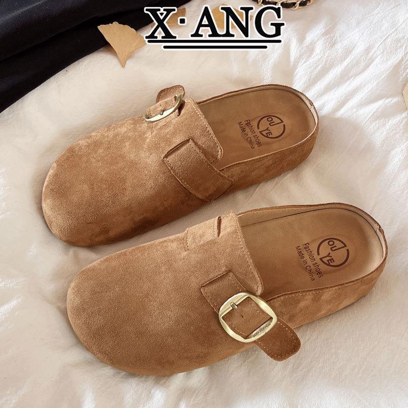 Leather Children's Thick-soled Bag Head and Half Slippers, Wear Spring and Summer New One-pedal Lazy Single Shoes