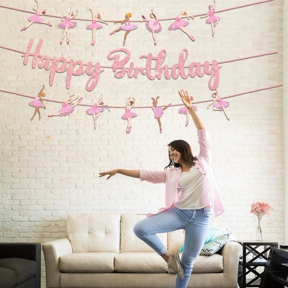 Paper Material Ballet Birthday Banner Pink Color Ballet Theme Set  Birthday Party