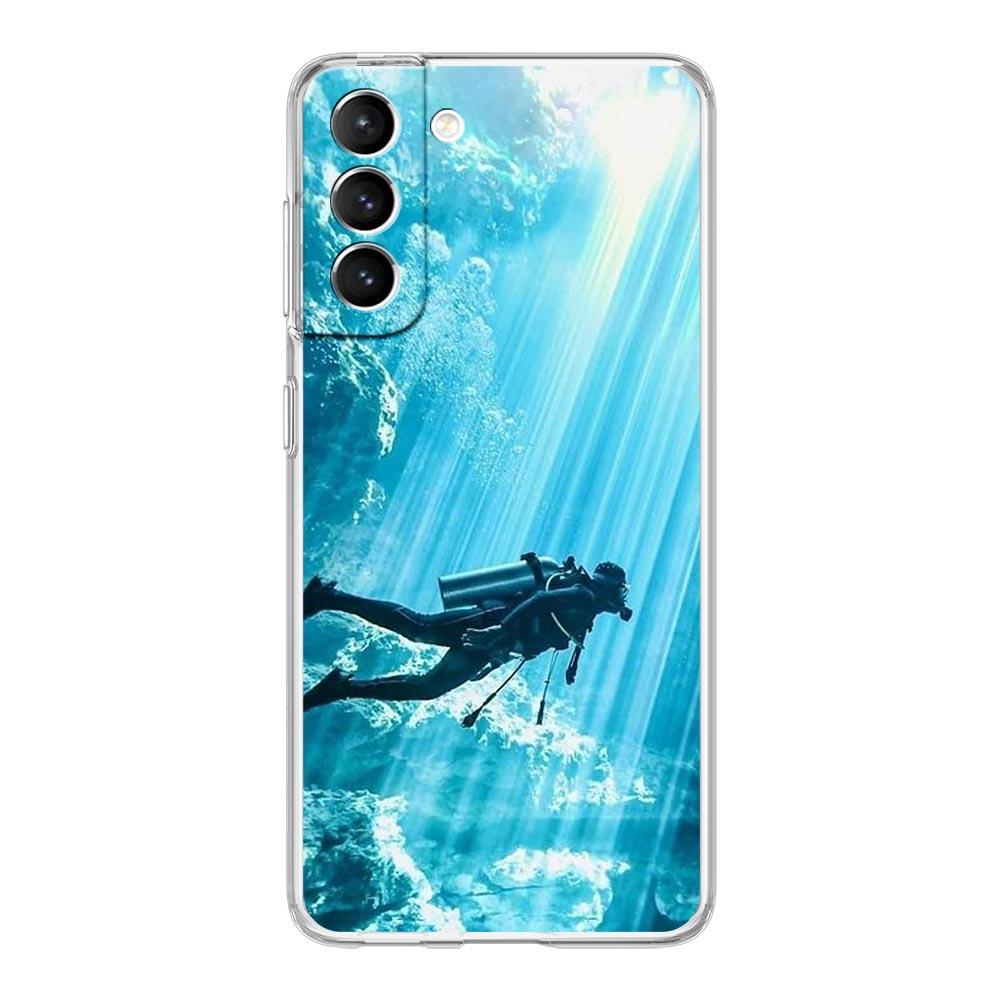 Phone Case For Samsung Galaxy S25 S24 S23 FE S22 Ultra S20 S21 5G S10 Plus S10E Soft Clear Cover Diver Diving