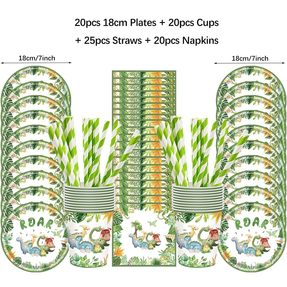 Cartoon Dinosaur Birthday Disposable Tableware Paper Plates Cups Napkin Tablecloth Dinosaur Roar Theme Birthday Party Decoration