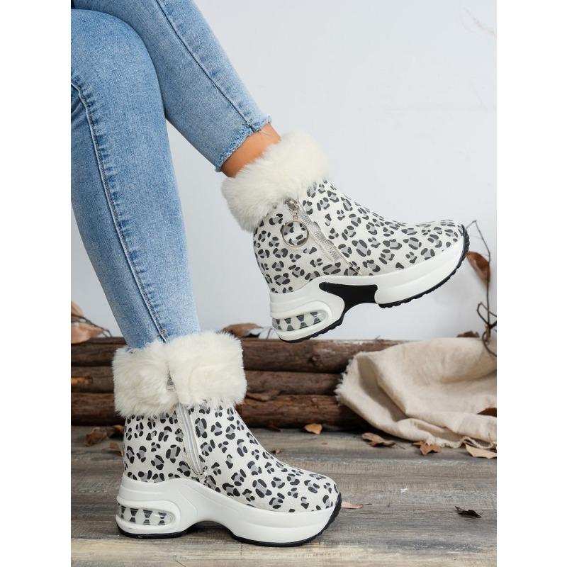 Women's Plus-Size Leopard Print High-Top Flat Ankle Boots - Comfortable Cushioned Insole, Wide Calf, Wholesale