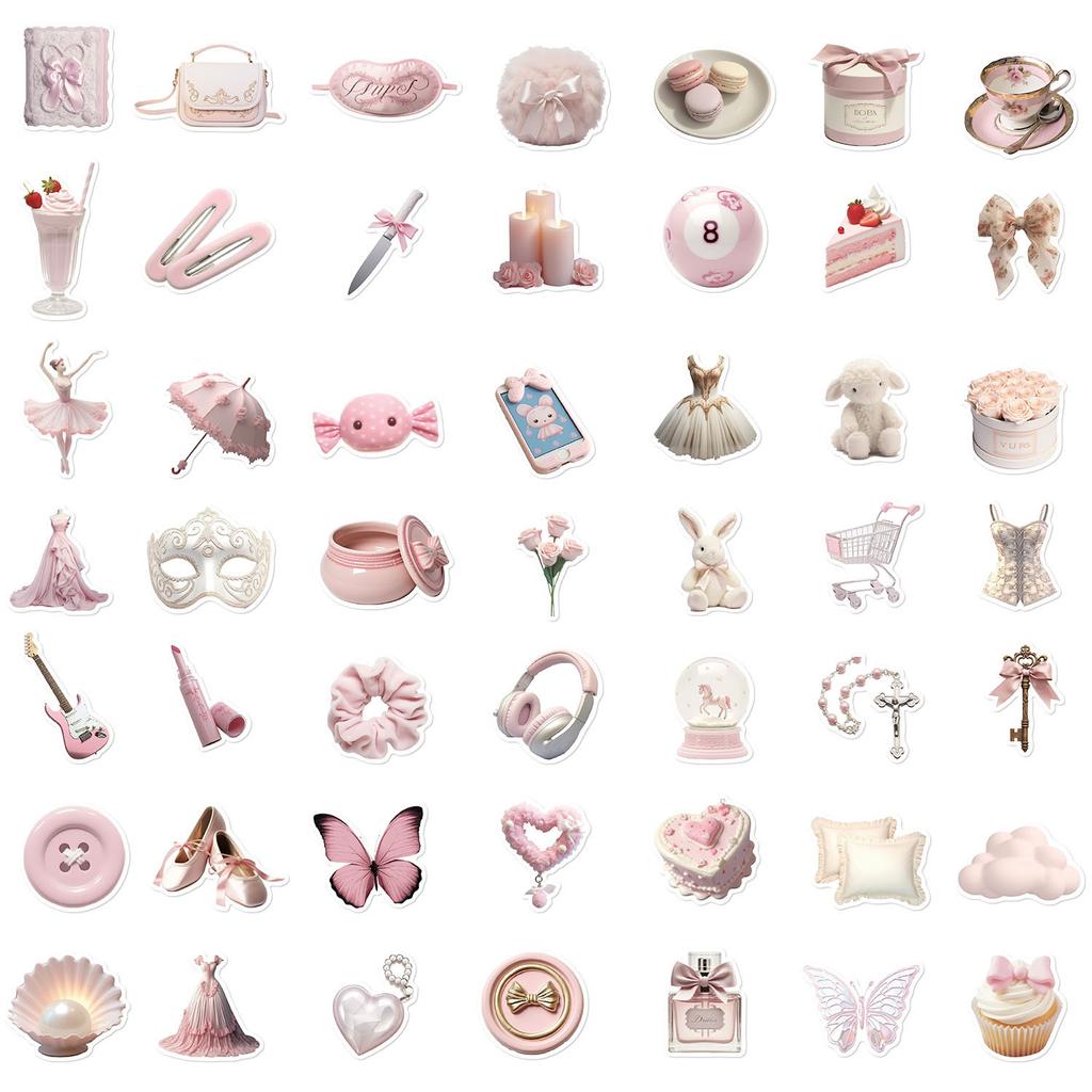 50 Pink Gentle Ballet Girl Stickers Laptop Suitcase DIY Waterproof Stickers Graffiti Stickers