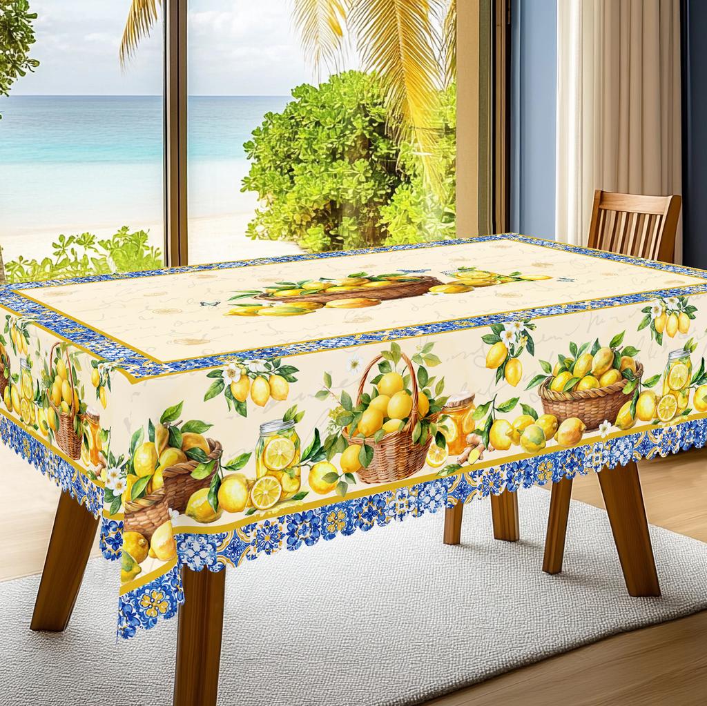 1 Piece Of Spring And Summer Flower-Themed Round And Rectangular Tablecloths, Available In Various Sizes, Retro Lemon Flower Pattern Printing Design,