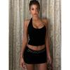 Black Fancy Metal Ring Halterneck Vest + Hip Skirt Two-piece Set Sexy Sexy All-Matching Fashion Suit