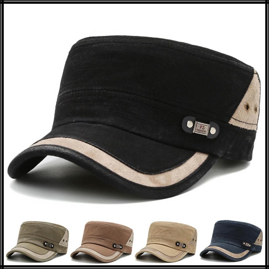Flat Sun CZA478 [White Fang] Hat, Cap, Cap, Military, Casual, Protection, Outdoor, Men's, (Black)