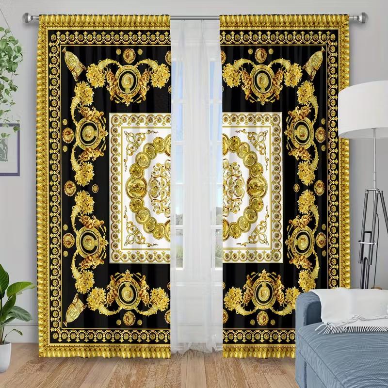 2 Stück Vorhänge mit Barockdruck, geeignet für Schlafzimmer-, Wohnzimmer-, Küchendekoration, Heimdekoration, Fensterdekoration