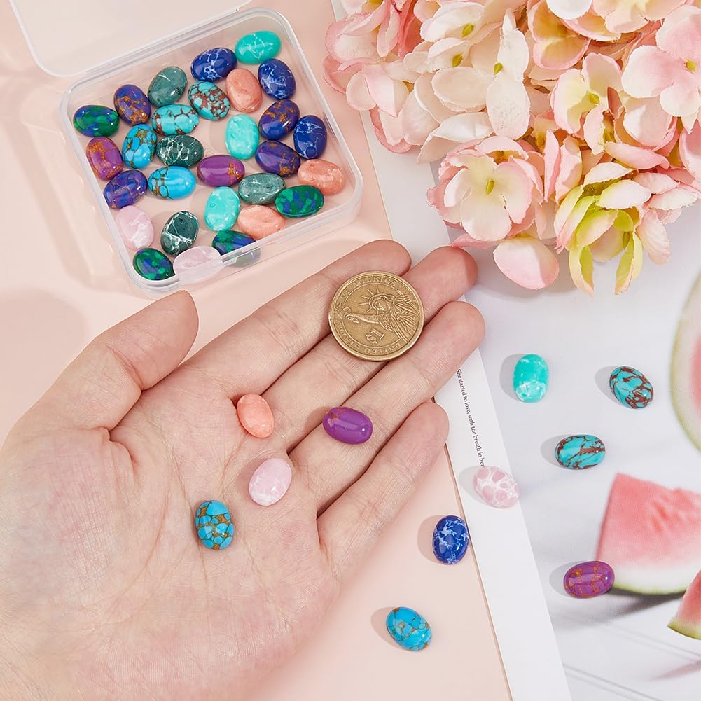 SUPERFINDINGS 40Pcs 10 Colors Oval Gemstone Cabochon Natural Agate Cabochons Synthetic Turquoise Stone for DIY Jewellery Making Necklace Earrings