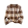 Xiaoxiang Style Plaid Woolen Coat for Women Autumn and Winter New Style Retro Contrast Color Foreign Style Small Knitted Cardigan