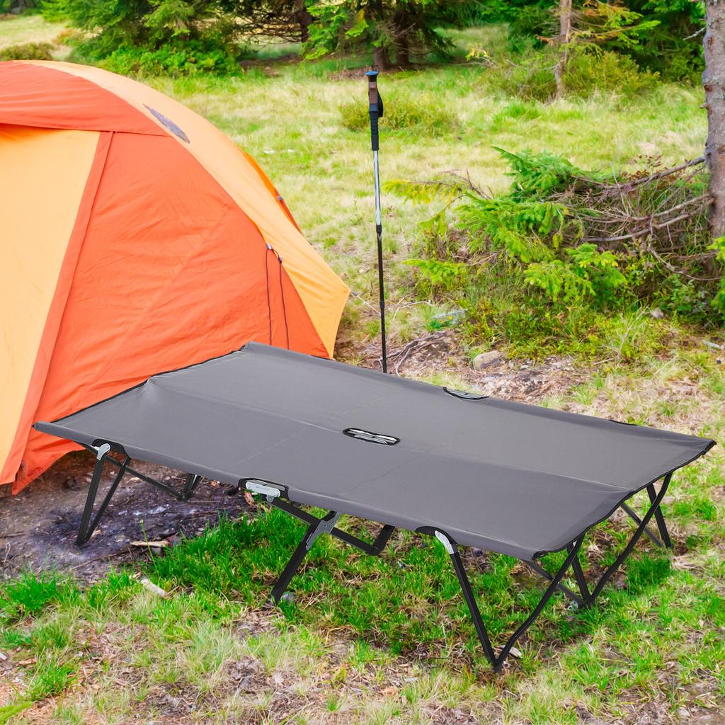 Double Camping Cot Bed, with Bag - Grey