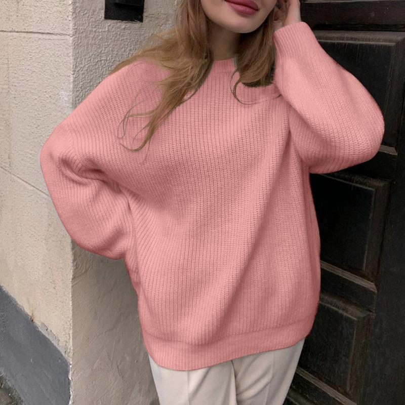 Loose Round Neck Solid Color Sweater Thick Warm Comfortable Women's Long Sleeved Pullover Simple Casual Base Shirt Harajuku Style Autumn and Winter